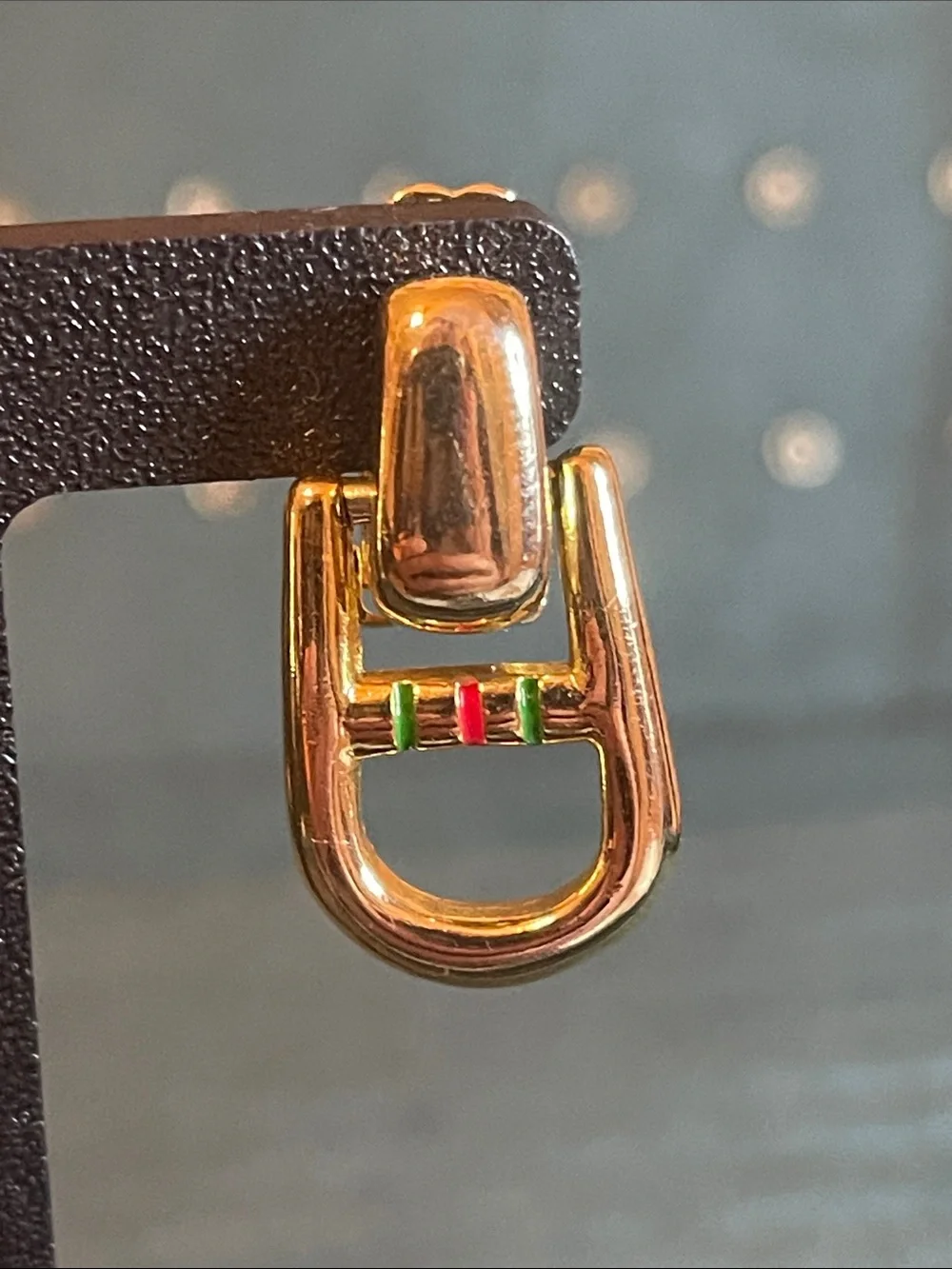 Vintage Paolo Gucci Stirrup Enamel Striped Door-Knocker Style Clip On Earrings